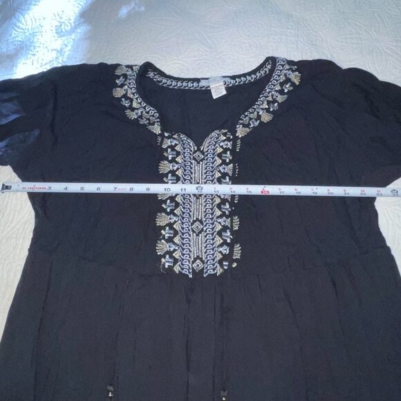 Rachel Zoe Black Gold Silver Embroidered Long Sleeved Dress Swim Coverup Size L - Picture 9 of 10
